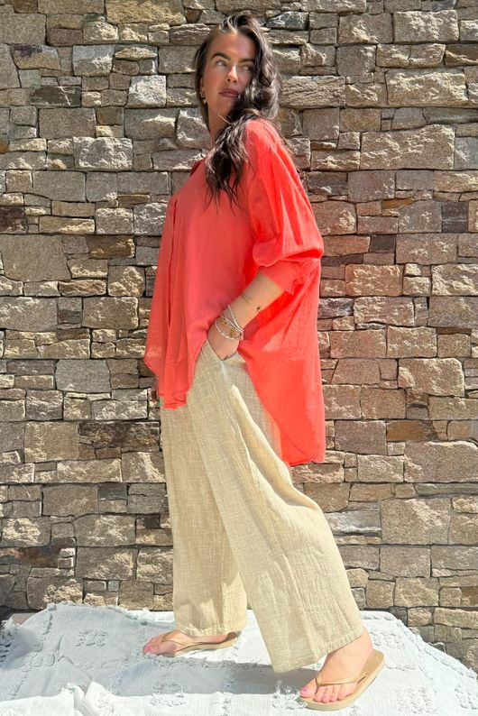Shayle Indian Cotton Boyfriend Beach Shirt Watermelon